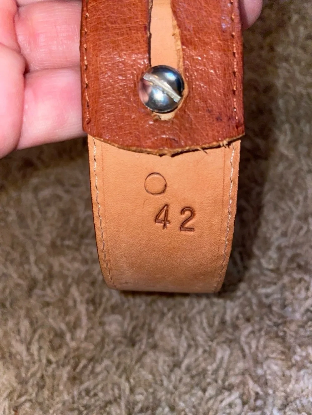 Textured Brown Leather Belt with Decorative Brass Buckle